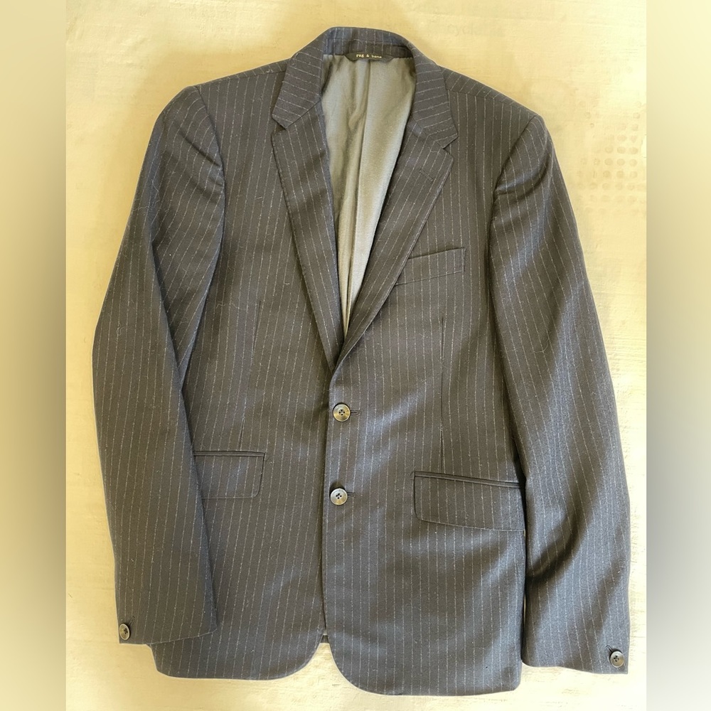 rag & bone The Icon Pinstripe Wool Suit Jacket in Charcoal‎ Size 38 $695